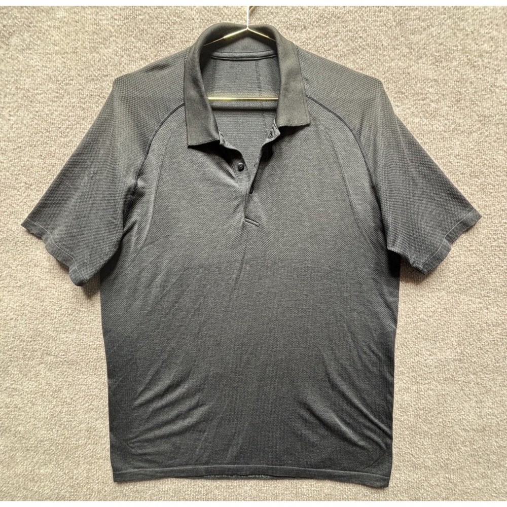 Lululemon Shirt Men XL Charcoal Gray Metal Vent Tech Polo Golf Athleisure EUC